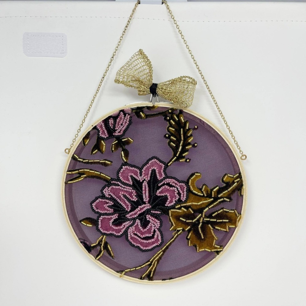 Moody Floral Beaded Embroidered Decorative Hoop Wall Hanger Purple Gold‎ 6"